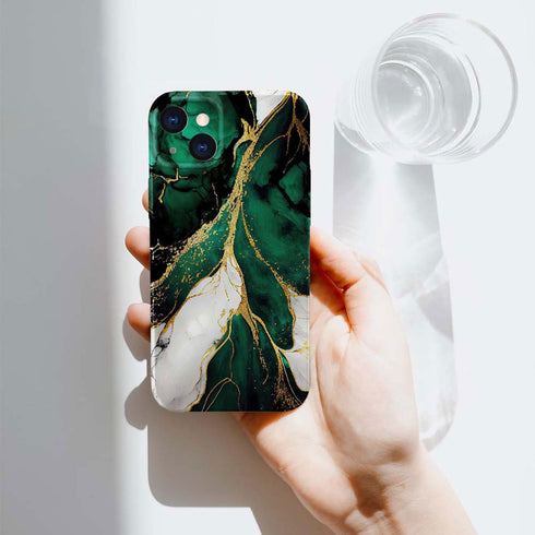 Case Compatible with iPhone 13 Case,Golden Green Marble 3D Design Phone Case,Stylish Durable Shockproof Raised Bumper Corners Case for 13 6.1 inch...