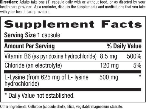 Country Life L-Lysine 500mg with B-6, Supports Immune Health, Promotes Collagen Renewal in Lips and Mouth, 100 Vegan Capsules, Certified Gluten Fr...