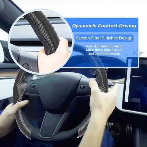 Steering Wheel Cover for Tesla Model 3 Model Y Wrap Protector,Carbon Fiber Finishes Design, Interior Modification Auto Tesla Model Y / 3 Accessori...