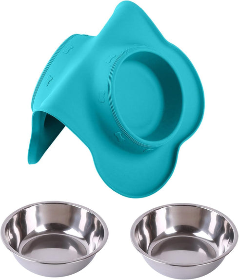 Hubulk Pet Dog Bowls 2 Stainless Steel Dog Bowl with No Spill Non-Skid Silicone Mat + Pet Food Scoop Water and Food Feeder Bowls for Feeding Small...