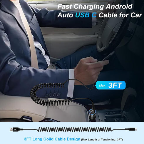 Android Auto USB C Cable for Car Retractable iPhone 15 Charger Cord USB to USB C Coiled Cell Phone Power Cord 3FT for iPhone 15/15 Pro Max/15 Plus...
