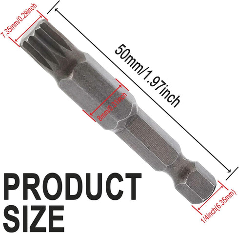 1pcs M8 Triple Square Spline Bit Socket For Electric And Pneumatic Tools,1/4" Shank,12 Point,50mm Carbon Steel...