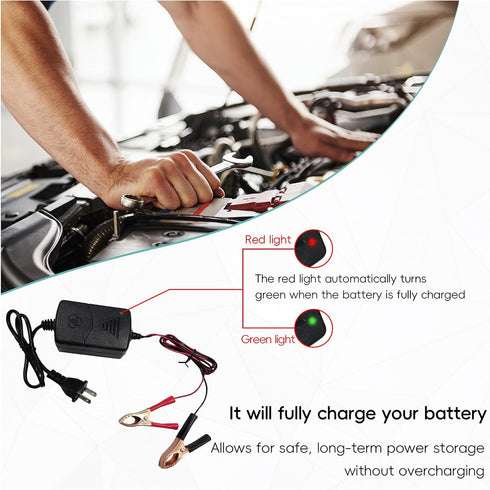 Car Battery Charger, 12V Multipurpose Lead Acid Automotive Charger with Crocodile Clip and Power Indicator, Smart Vehicle Battery Charger for Car,...