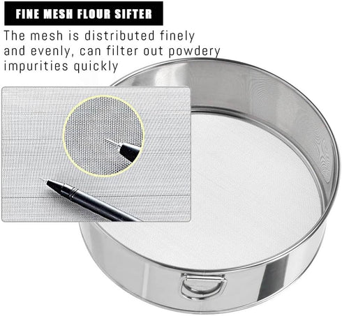 Flour Sifter Stainless Steel Fine Mesh Strainers 11.8 Inch 60 Mesh Round Flour Sieve for Baking Cake Bread...