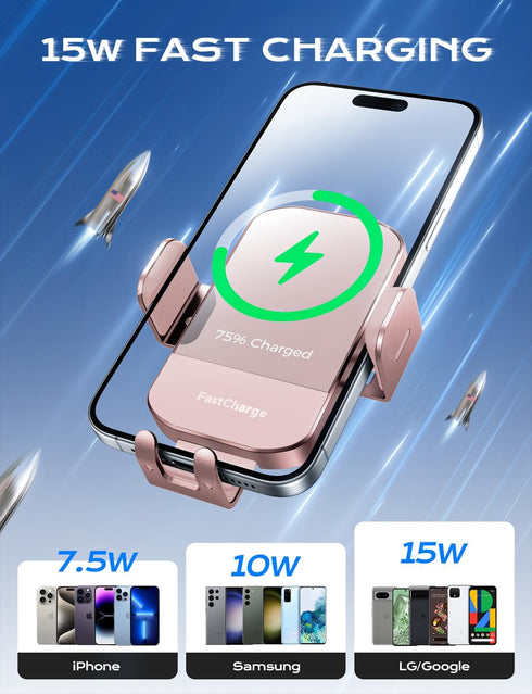 CHGeek Wireless Car Charger, 15W Fast Charging Auto Clamping Car Charger Phone Mount Phone Holder fit for iPhone 15 14 13 12 11 Pro Max Xs, Samsun...