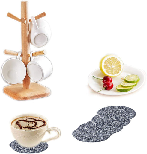 6 Pcs Woven Braided Coasters for Drinks Absorbent-Modern Dinning Room Decor Housewarming Cup Mat-Hot Cold Drinking Good Choice (Navy Blue)...