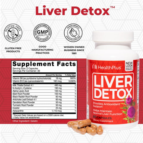 Health Plus, Liver Detox, Natural Herbal Liver Support & Detox Supplement with Milk Thistle, Dandelion and Turmeric Root, 60 capsules...