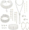 EIELO 16 Pcs Pearl Necklace Earrings Set for Women Simulated Pearl Bracelet Faux Pearl Necklace Dangle Earrings Jewelry Set...