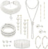 EIELO 16 Pcs Pearl Necklace Earrings Set for Women Simulated Pearl Bracelet Faux Pearl Necklace Dangle Earrings Jewelry Set...