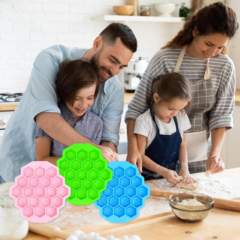 3Pcs Honeycomb Bees Silicone Molds, XJMWXHFC 19 Cavities Chocolate Molds, Food Grade Silicone Baking Molds, Non-Stick Cake Mold for Chocolate, Can...