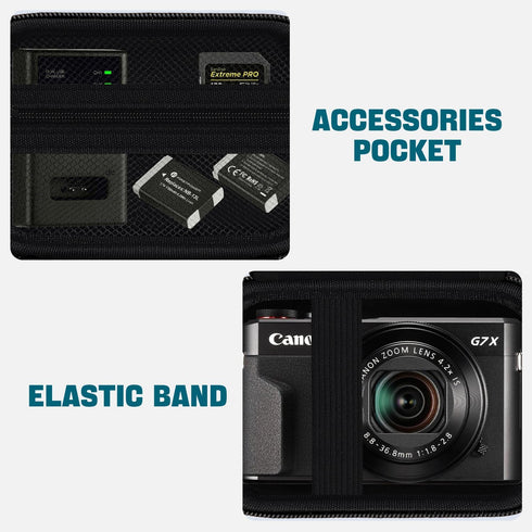 HESTECH Hard Travel Camera Case for Canon PowerShot G7 X Mark II/G7X Mark III, 4K Digital Camera Bag with Zipped Mesh Pocket for Charger, USB Cabl...