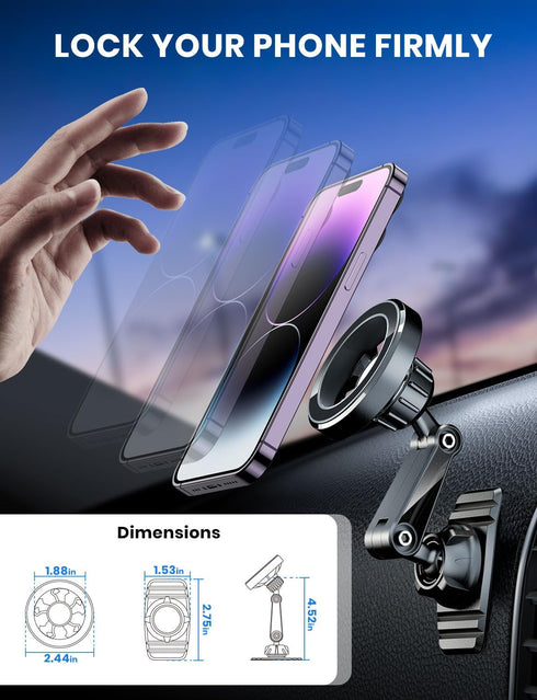 eSamcore Compatible with Magsafe Car Mount, Magnetic Phone Holder for Car with Flexible Base for Magsafe Dash Mount Car Accessories Car Phone Hold...