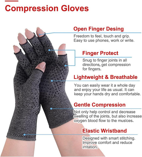 Donfri 2 Pairs Arthritis Compression Gloves - Fingerless Gloves for Women & Men, Arthritis Pain Relief - Rheumatoid & Osteoarthritis, Raynaud's & ...