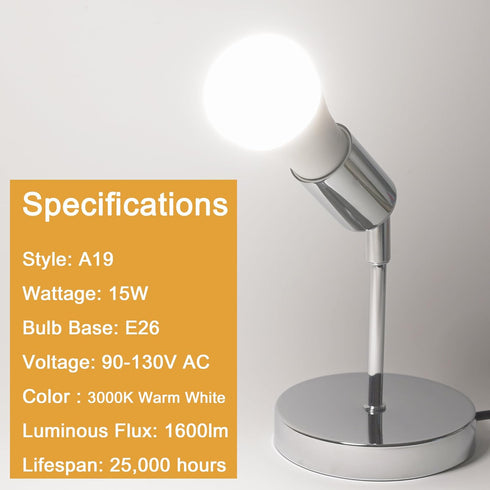 GREENIC 15 Watt Led Light Bulb, Small A19 E26 Base Led Bulbs 100 Watt Equivalent, 3000K Warm White Lightbulb, 120V 15W 1600lm Soft Light Bulbs for...