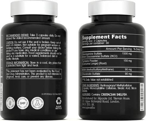 Glucosamine Chondroitin MSM with Turmeric - High Strength Joint Support Supplement for Adults Men & Women - 90 Capsules - 1500mg Glucosamine Sulfa...