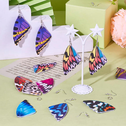 Beadthoven 56pcs Faux Leather Earrings Making Kit for Beginners, Double Sided Butterfly Wing Printed Fabric Earring Pieces with Earring Hooks Jump...