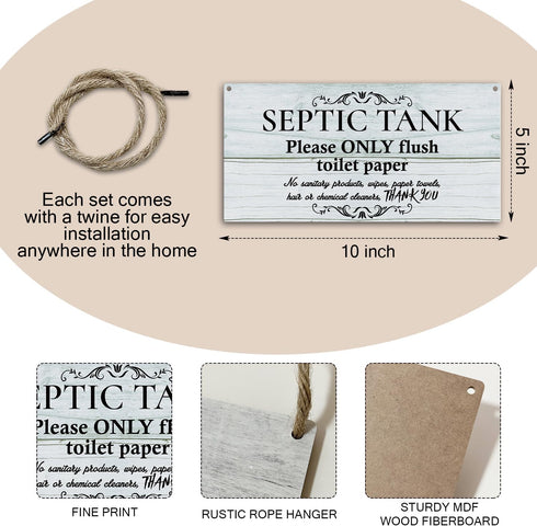 10 Inch by 5 Inch Decor Bathroom Door Hanging Wooden Signs, Rustic Bathroom Septic Tank Only Flush Toilet Paper Sign, Restroom Decor Wall Art Sign...