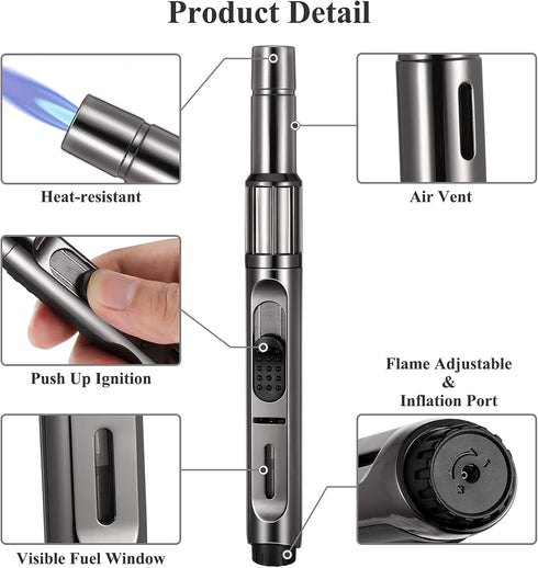 Butane Torch Lighter Long Butane Lighter Refillable Kitchen Torch Lighter with Visible Fuel Window Adjustable Jet Flame Pen Lighter Butane Lighter...