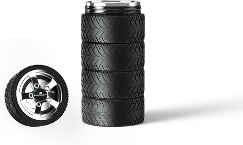Tyre Tire Coffee Tea Mug Stainless Steel Interior Durable Cup Personalized Attractive Mug Gift for Car Lover 320ml 11oz Black MCCM01B...