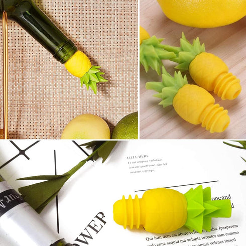 4Pcs Wine Stoppers for Wine Bottles - Pineapple Wine Stopper Wine Bottle Caps Reusable Wine Bottle Stopper Silicone Wine Stopper - Pineapple Bottl...