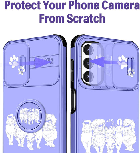 (2in1 for Samsung Galaxy A13 5G Case for Women Cute Cats Girls Phone Cover Girly Kawaii Pretty Teens Purple Animals Design with Camera Cover and R...