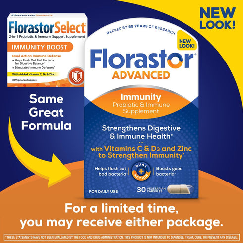 Florastor Select Immunity Boost Daily Probiotic & Immune Support Supplement for Women and Men, Saccharomyces Boulardii CNCM I-745 Plus Zinc, Vitam...