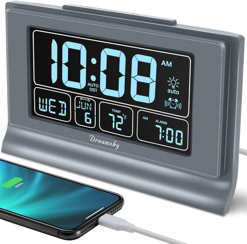 DreamSky Digital Alarm Clock with Battery Backup, 5 Inch Large Display, Auto Set Clock, USB Charging Ports, 12/24H...