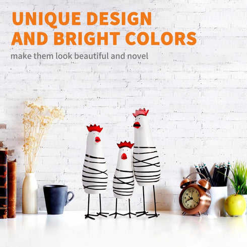 Amosfun 3pcs Wooden Chicken Carving Figurines Home Kitchen Decoration Tabletop Ornament Chook Animal Statue 6-8 Inches...