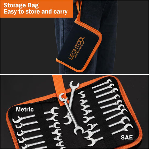 Mini Double Open End Wrench Set Metric and SAE 20 Pcs 4-11mm & 5/32" to 7/16" Mirror Chrome Finish Super Thin Open Ended Spanner Double Angle Head...