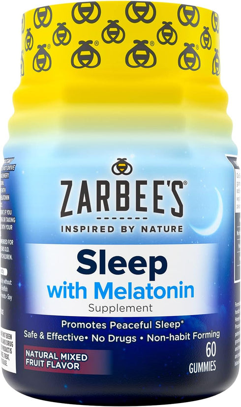 Zarbee's Melatonin Gummies 3mg Sleep Supplement to Promote Peaceful Sleep, Natural Mixed Fruit Flavor, Adults Gummy Age 12 Up, 60 Count...