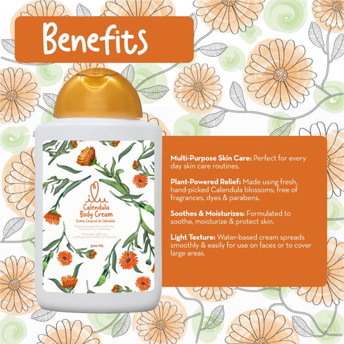ILU Calendula body Cream (300 ml) - Multi-Purpose Skin Care, Plant-Powered Relief, Water-based cream spreads smoothly & easily for use on faces or...