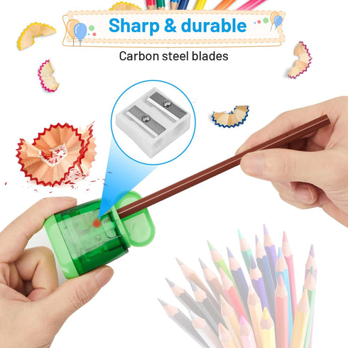 Colored Pencil Sharpeners Manual, Hand Held Small Compact Pencil Sharpener for Kids with Lid Dual Hole, (8-11mm) No.2/Makeup Pencils Classroom Adu...