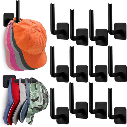 Hat Rack for Wall Hat Organizer (12-Pack), Hat Racks for Baseball Caps, Adhesive Hat Hooks for Wall, No Drilling Hat Hangers for Closet Cowboy Hat...