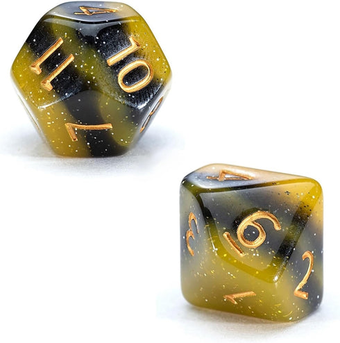Gake Keeper Games & Dice: Sui Generis Dice - Electric Bumble Bee - Black & Yellow - 7 Piece Resin Dice Set, Role Playing Game Accessory, 5 Layer D...