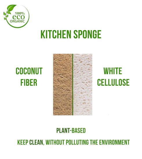 Natural Kitchen Sponges Compostable Cellulose and Coconut Scrubber Sponge Pack 12 Eco Walnut 100% Coconut Sponge Eco Friendly Biodegradable Non Sc...
