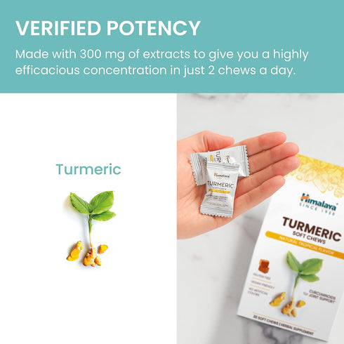 Himalaya Turmeric Chews with Curcumin for Healthy Joint Support, and Optimum Flexibility & Mobility, 300 mg of Extracts per Serving, 30 Soft Chews...