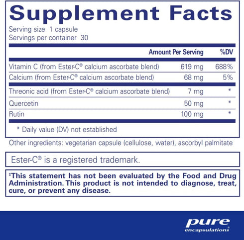 Pure Encapsulations Ester-C & Flavonoids - Vitamin C Supplement for Antioxidants - Immune & Vascular Support* with Calcium & Rutin - Gentle on Dig...