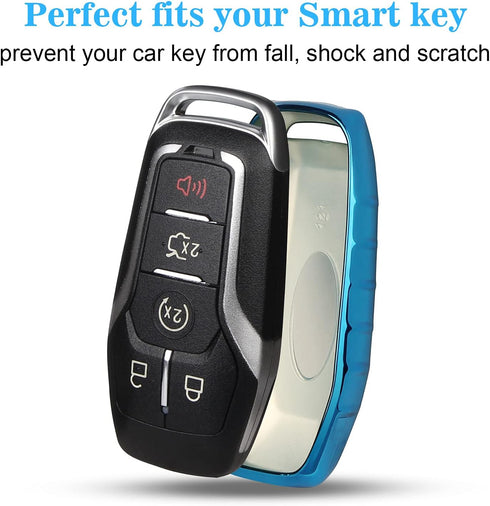 QBUC for Ford Key fob Cover,TPU Car Key Case Protector with Keychain Compatible with Ford Fusion F-150 Edge Explorer Mustang Lincoln MKZ MKC 2/3/4...