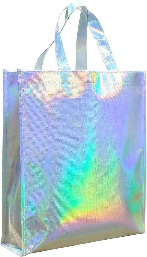 Gesodant Bling Bling Glossy Durable Reusable Medium Non-woven Gift Bag Set Of 5,Shopping Bag,Promotional Bag, Silvery (17.3"X12.6"X4")...