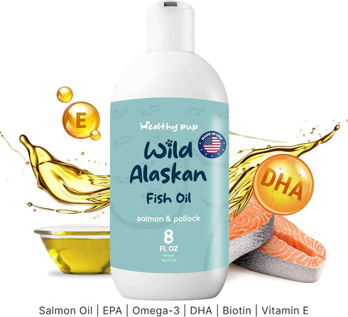 Wild Alaskan Salmon Oil for Dogs with Pollock Oil - 8 oz of Pollock and Salmon Oil, Omega 3 Fish Oil, EPA, and DHA - Dogs Skin and Coat Supplement...