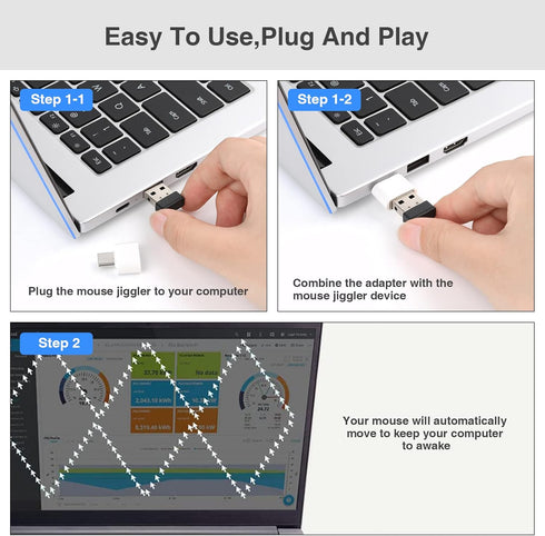 Mouse Jiggler,Undetectable Mouse Mover Device USB Port with Type-C Adapter,Simulate Movement,Driver-Free,Plug&Play...