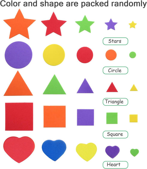 Sumind 1500 Pieces Self Adhesive Foam Stickers Mini Geometry Shapes EVA Foam Stickers for Kids DIY Art Craft, Circle, Square, Triangle, Heart, Pen...