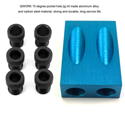 QWORK 15 Degree Pocket Hole Jig Kit, Woodworking Inclined Hole Jig, Carpentry Locator Wood Woodwork Guides Joint Angle Tool...
