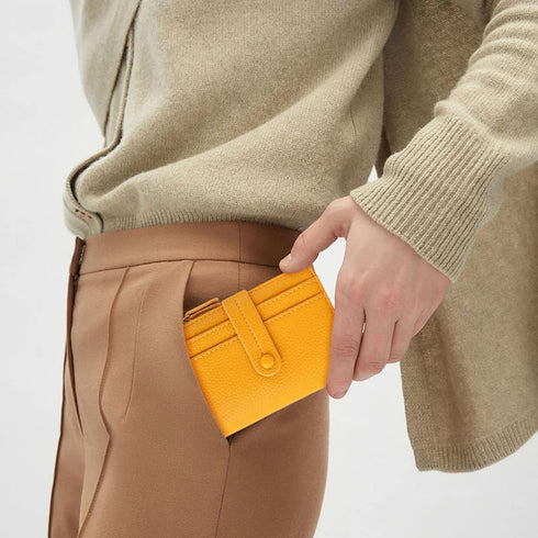 HKCLUF Small Wallet for Women,RFID Blocking Bifold Wallets Zipper Leather Coin Purse Credit Card Holder Wallets With ID Window(Yellow)...