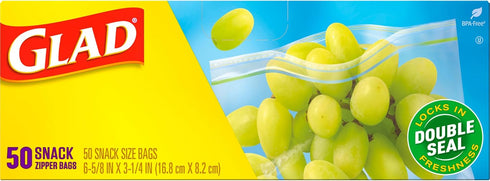 Glad Zipper Food Storage Plastic Bags, Snack, 50 Count (Packaging May Vary)...
