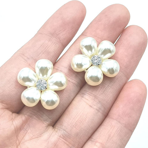 10pcs White Flat Back Pearl Flower Rhinestone Buttons Bulk for DIY Craft Jewelry Charms Wedding Embellishments Clothes Accessory 22x21mm...