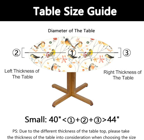 WOAIDY Elastic Round Fitted Tablecloth, Fit Bird Design, Stretchable Polyester Fabric for Kitchen, Dining Party Decor, 40"- 44" Table Cover (Small...