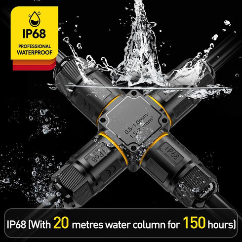 IP68 Waterproof Cable Connector Outdoor, 4 Way Waterproof Junction Box Outdoor Cable Connector, 3 Pins wires Screwless,Extension Electrical Cable ...