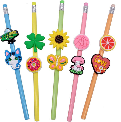 YEALQU 45PCS Random Different Pencil Topper Decoations Cute PVC Pencil Toppes Lovely Black Clip Pencil Decoration Accessories for Pupil/Junior Stu...