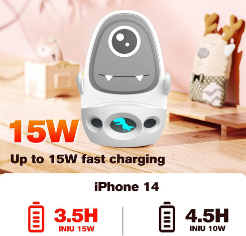 ANNSKIN Wireless Charger Mount 15W Cute Dinosaur Fast Charging Car Phone Holder Stand Silicone Anti-Slip Desk Phone Stand Compatible with iPhone S...